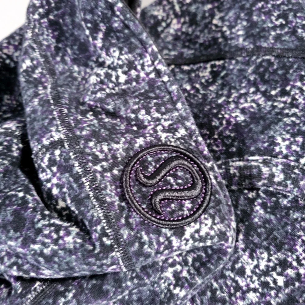 Lululemon Scuba Hoodie Women 10 Purple Black Static Print Full Zip Fleece Jacket